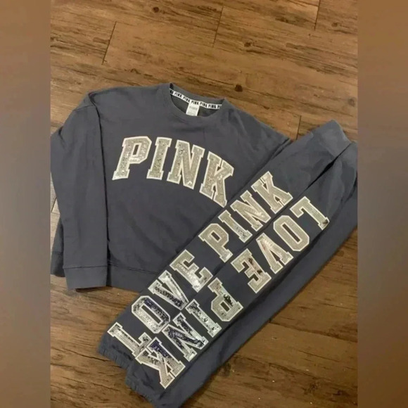 PINK VS HTF RARE BLING SWEATSHIRT/ JOGGERS OUTFIT SET S/M - Picture 3 of 12